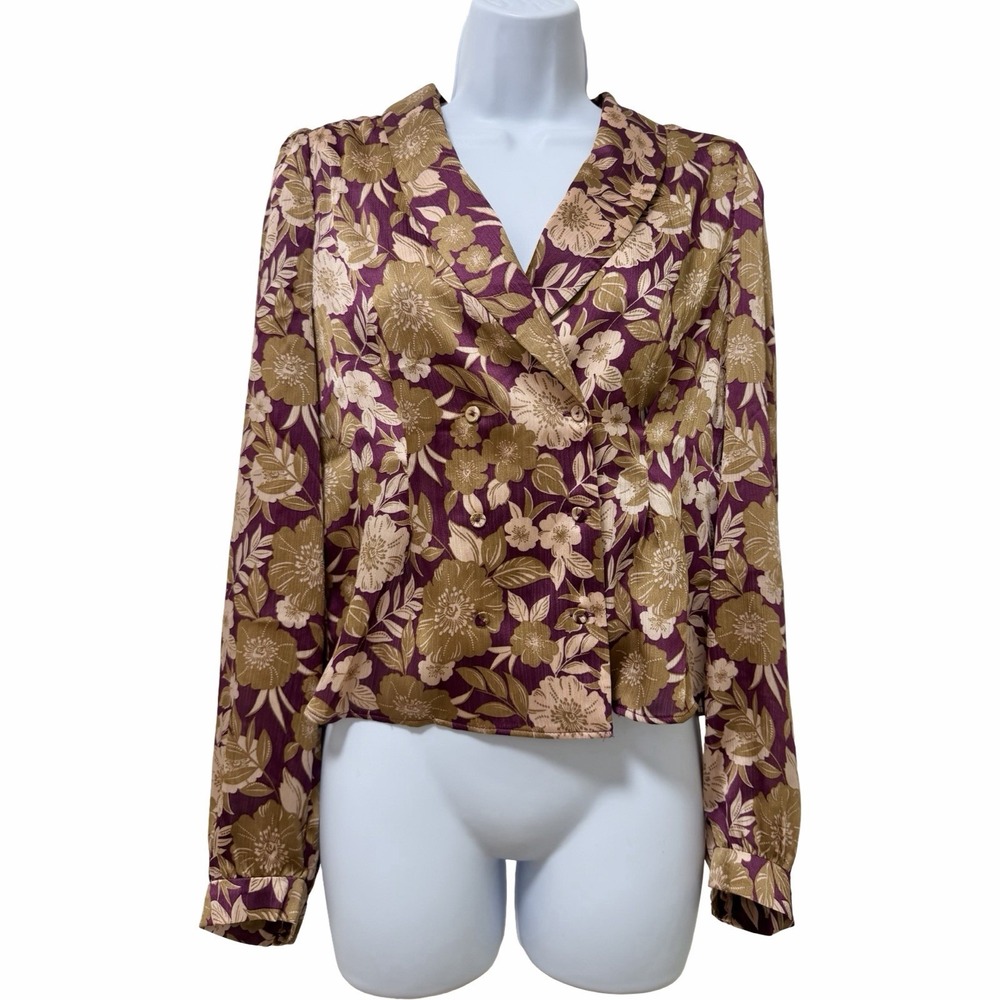Favorite Daughter Rani Floral Collared Long Sleeve Blouse Size M Retro Feminine